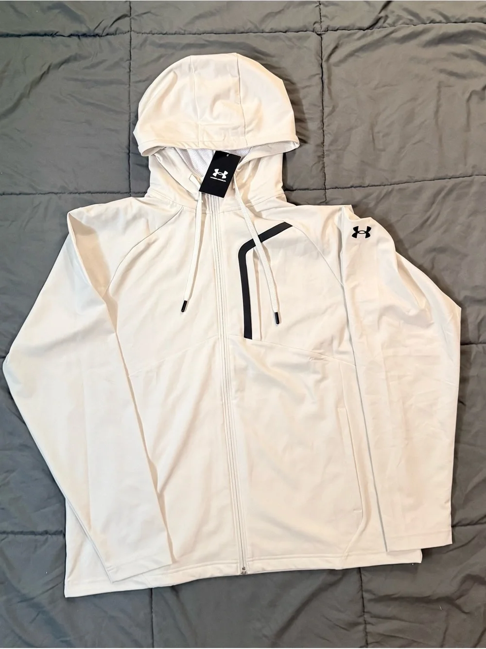 Under Armour White Hooded Full-Zip Performance Jacket with Black Accents